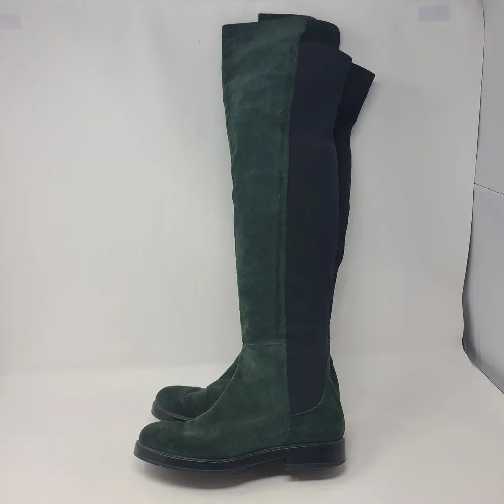 Fabrizio Chini Green Suede Over the Knee Stretch Panel Boots SZ 35 Made in Italy